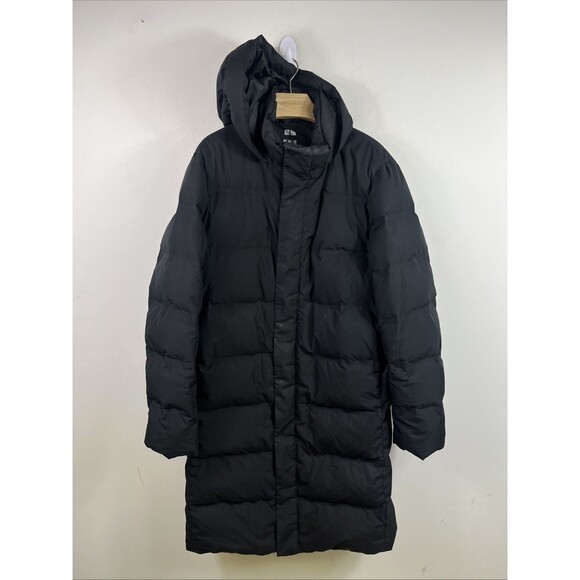 Uniqlo Men Seamless Down Long Coat Water Repellent Hooded Puffer Jacket Black M - Picture 1 of 9
